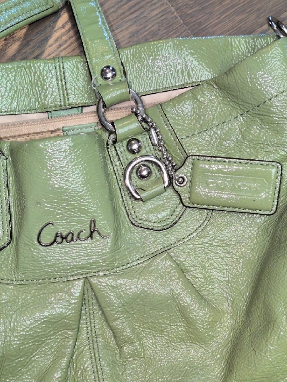 Coach Light Green Leather Shoulder Bag - Picture 6 of 12